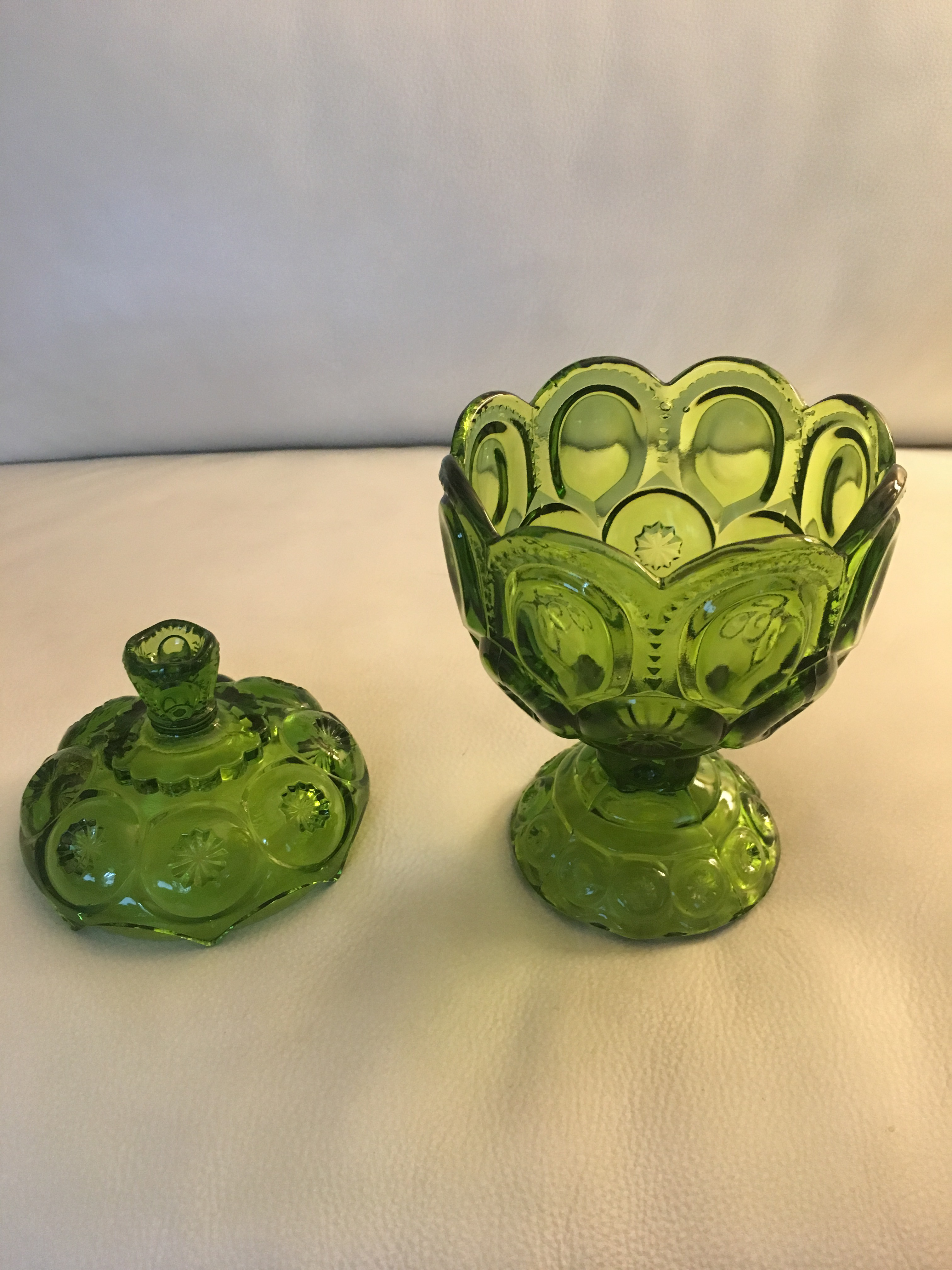 Smith Green Moon and Stars Footed Compote from L.E Mid Century
